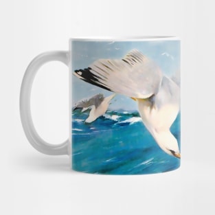 Seagull flying over the ocean. Mug